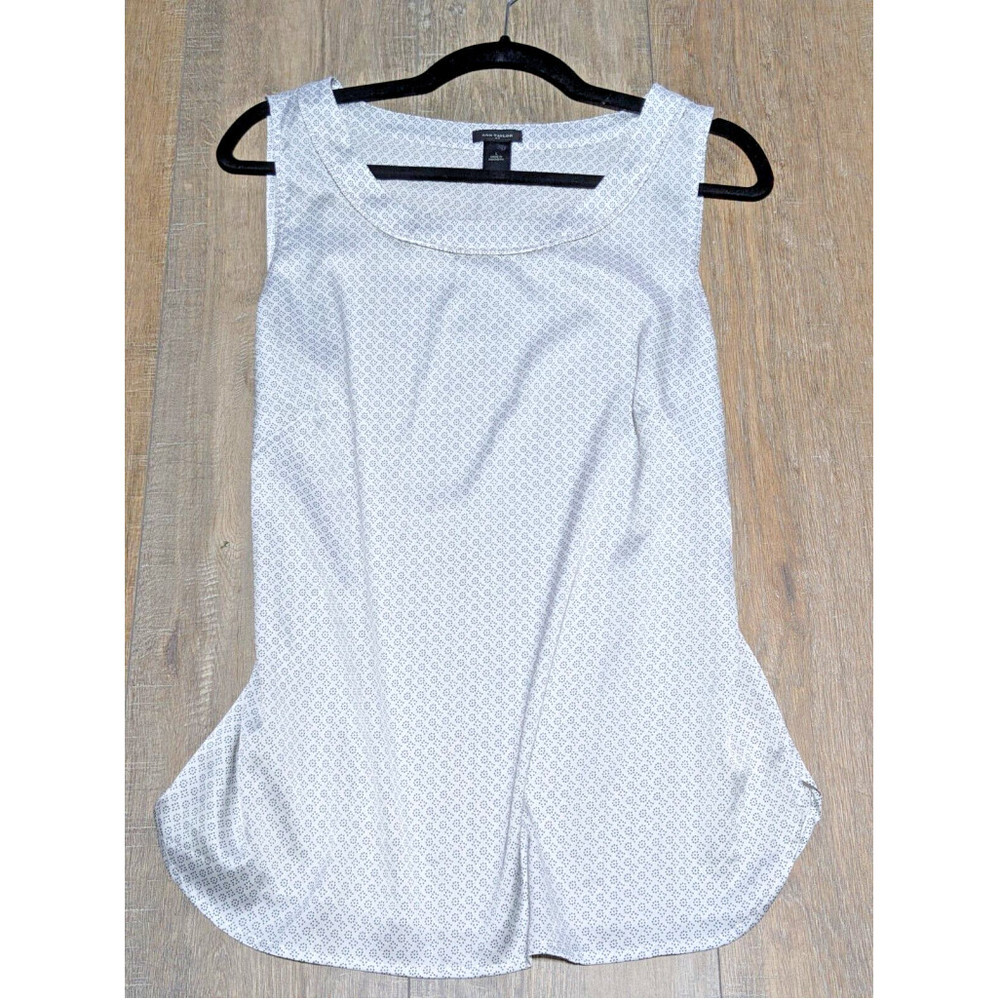 Ann Taylor Tank Top Womens Large Gray Print Sleeveless Satin Casual Scoop Neck